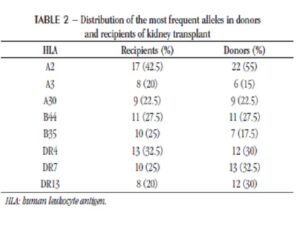 Distribution of the most frequent alleles in donors and recipients of kidney transplant